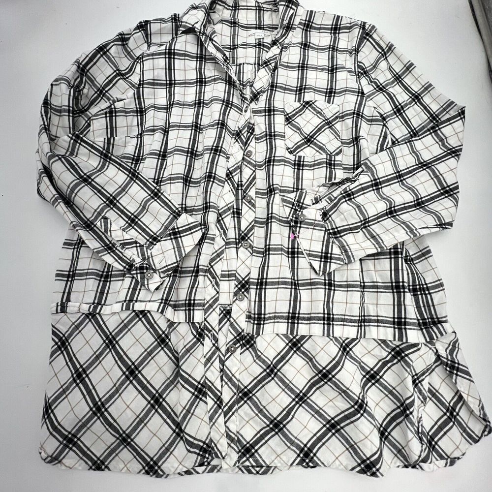 J. Jill Large Neutral Black Tan Plaid Button Front Tunic Casual Occasion Top